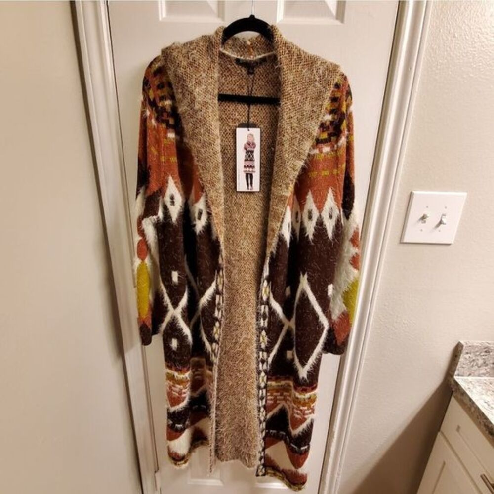 MaxSport super soft hooded Aztec boho coatigan cardigan sweater size‎ large - Picture 5 of 16